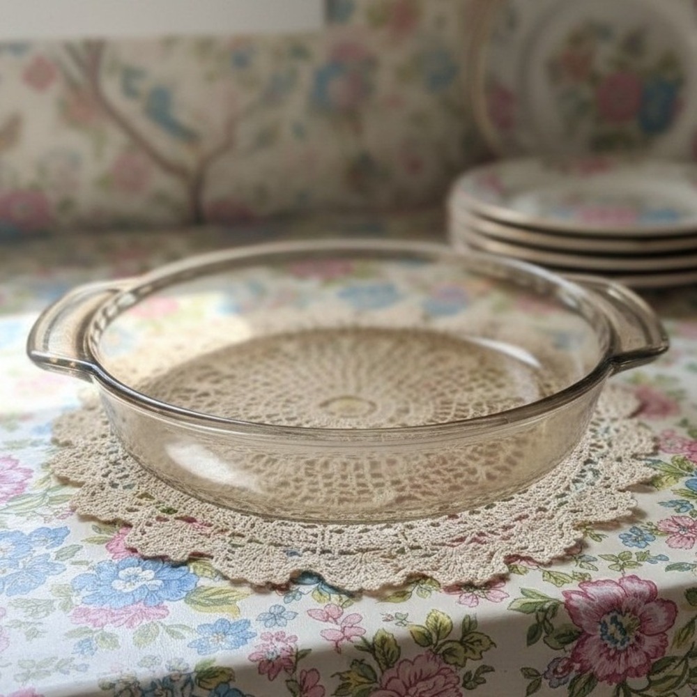 Anchor Hocking Amber 1qt Deep Dish Pie Plate #1075, Ovenware, Fluted Handles